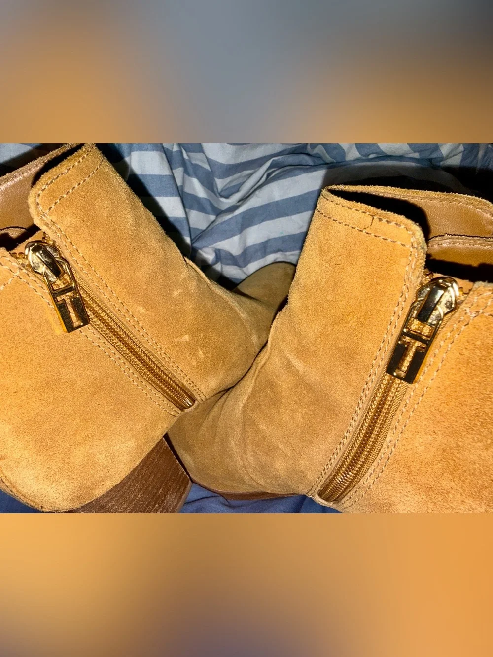 Tory Burch Tan Suede Zip Block-Heel Ankle Boots